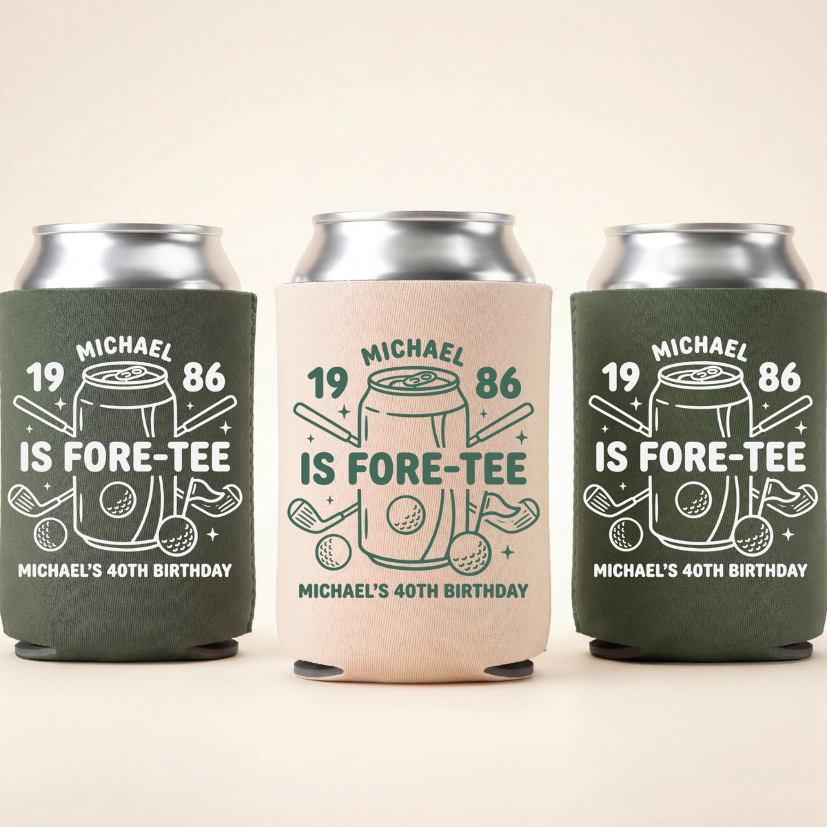 Fore-Tee Birthday Can Cooler, Golf Birthday Party Favors, Personalized Drink Sleeves