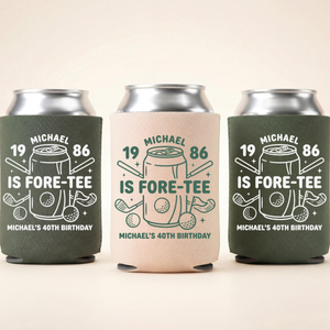 Fore-Tee Birthday Can Cooler, Golf Birthday Party Favors, Personalized Drink Sleeves