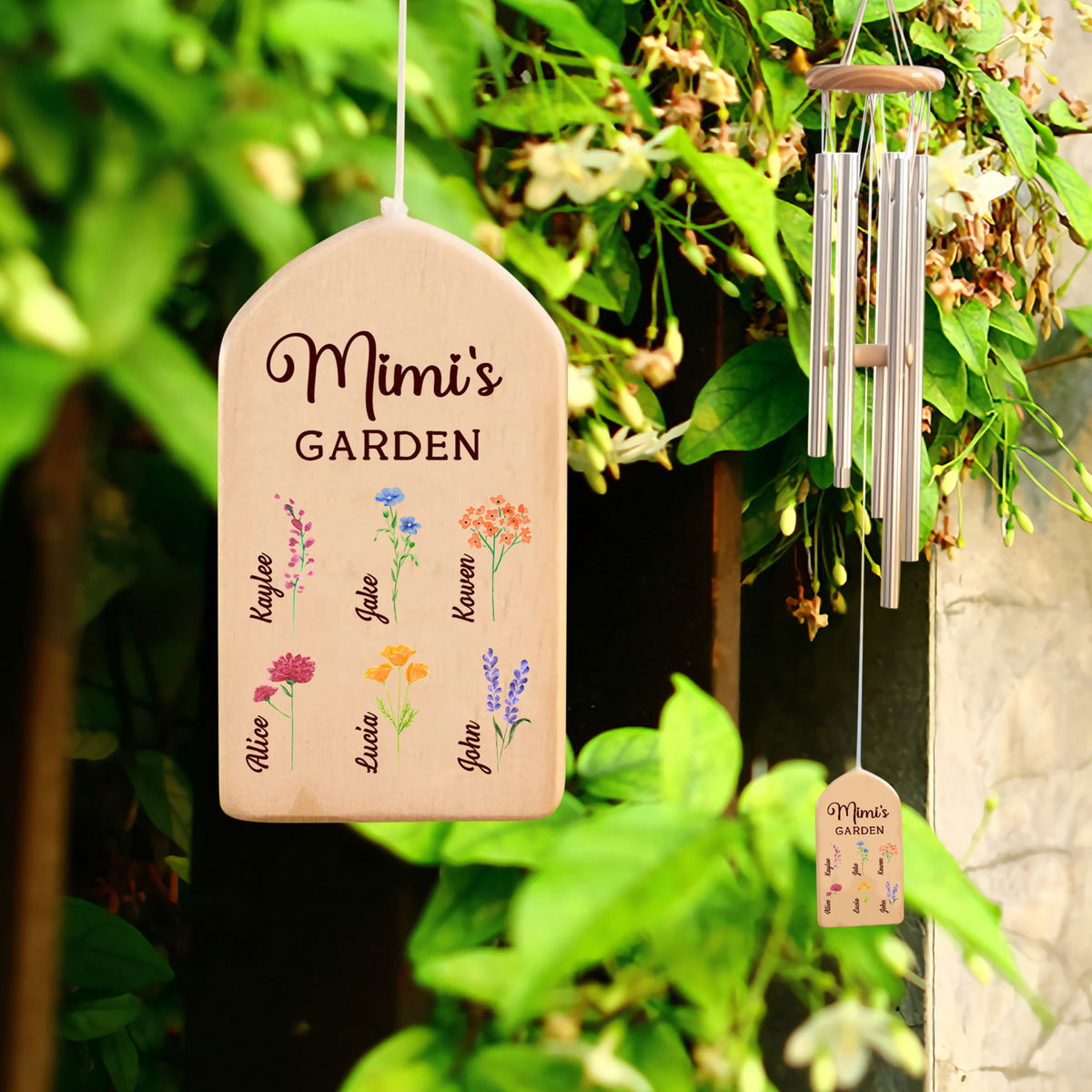 Grandma Mom's Garden Birth Month Flower With Kid Name - Personalized Windchime - Gift For Mom, Grandma, Mother's Day, Birthday Gift