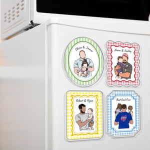 Personalized Portrait From Photo Dad And Kids Magnet: Custom Photo Frame Magnet, Fathers Day Gift For Dad, Gift For Husband, New Dad Gift