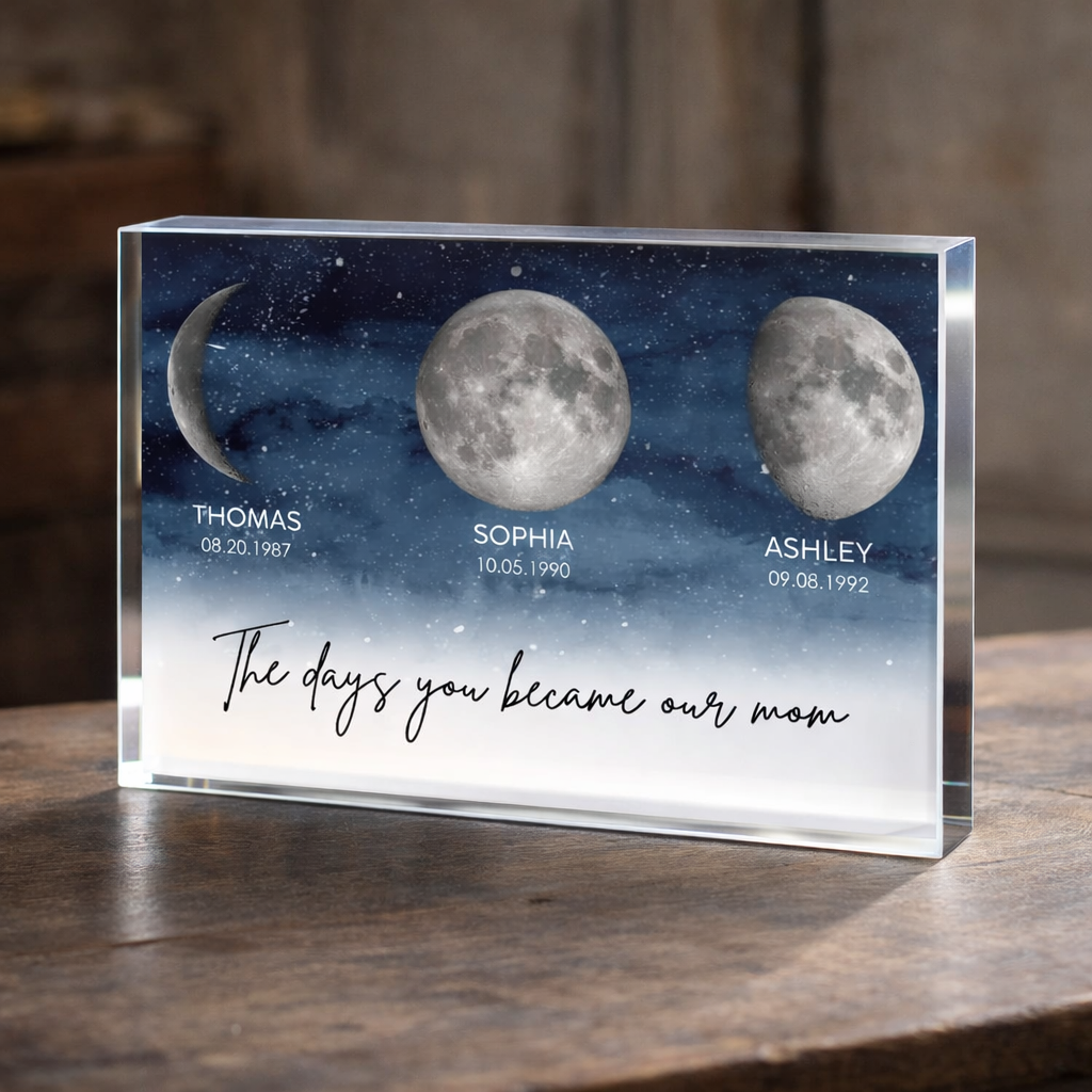 Starry Night The Day You Became Our Mom Custom Moon Phase - Personalized Acrylic table Sign - Heartfelt Gift For Mom, Mother's Day Gift