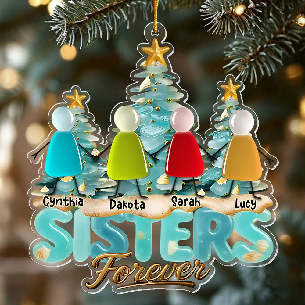 Besties Forever Personalized Sea Glass 3D Effect Ornament For Best Friend