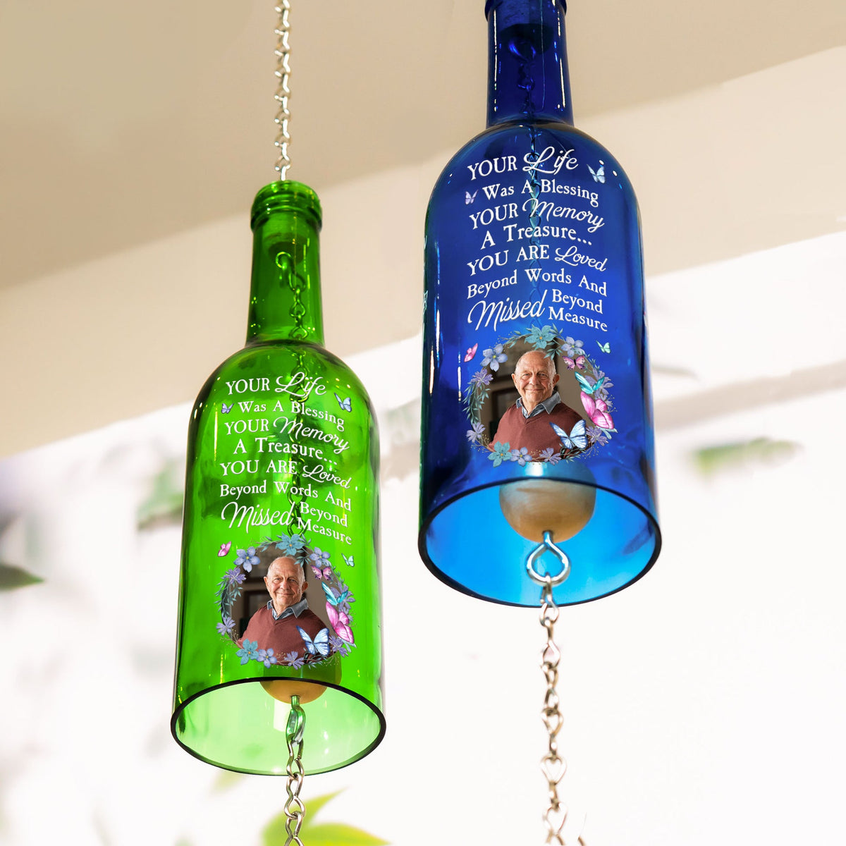 Your Life Was A Blessing - Personalized Wine Bottle Wind Chime - Memorial Gift