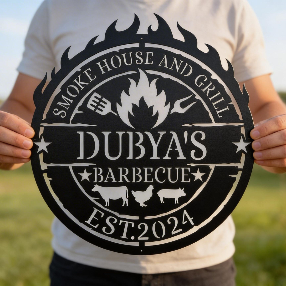 Personalized Metal BBQ Sign Custom Smoke House & Grill Wall Art Outdoor Kitchen Decor Gift for Grill Master - Garden BBQ Plaque