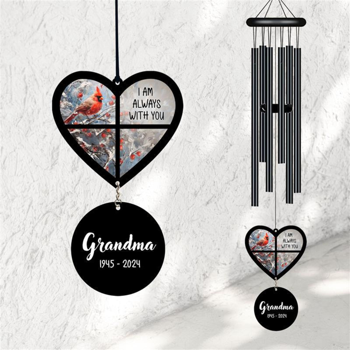 Personalized Memorial Wind Chime, Red Bird Wind Chime, Cardinal Bird Suncatcher Wind Chime, In Loving Memory, Family Gift, Love Family