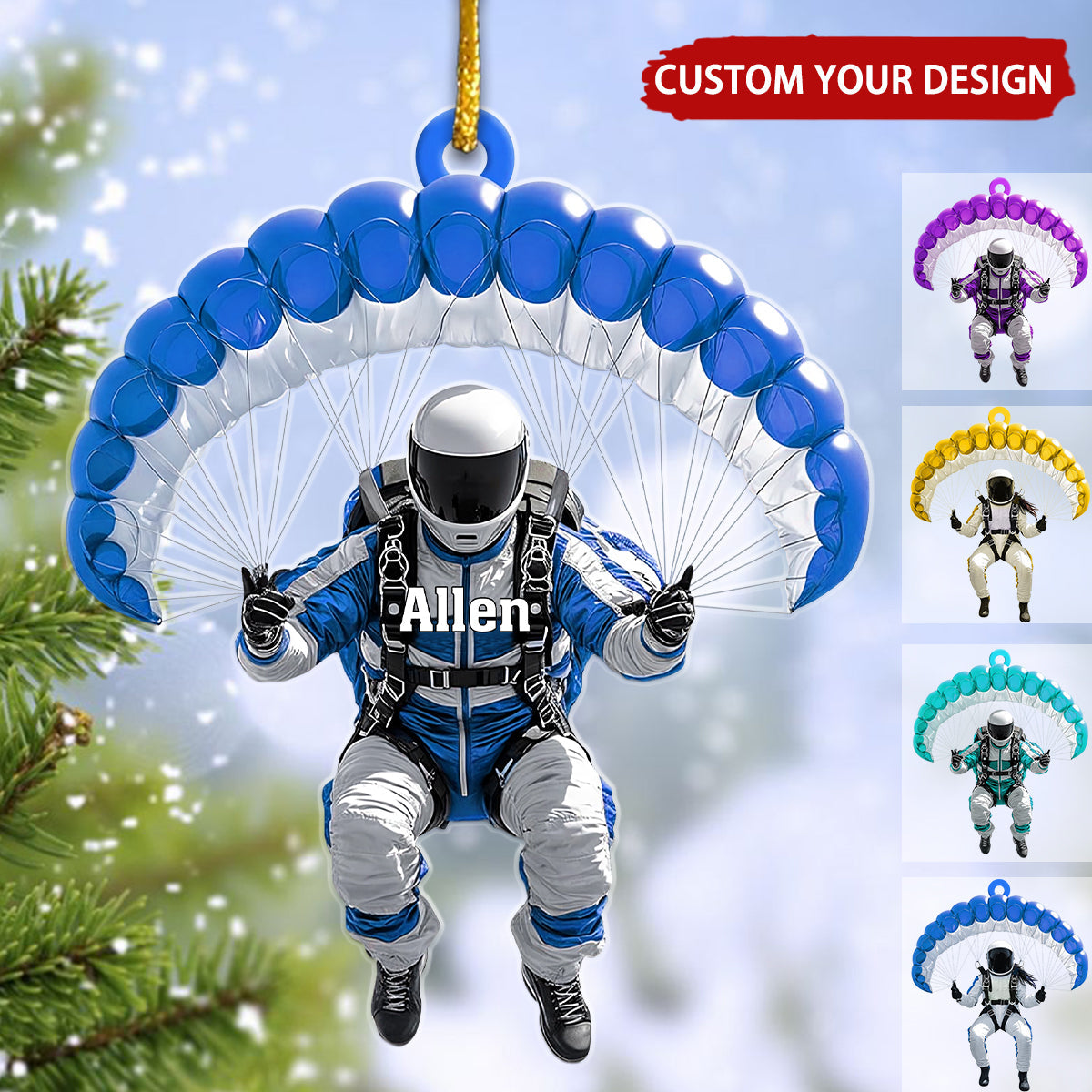 Skydiver Personalized Christmas Ornament, Gift For Extreme Sports Lover