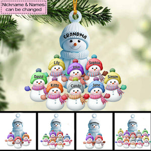 Christmas Snowman Grandma Mom With Grandkids - Personalized Acrylic Ornament - Christmas Gift For Family