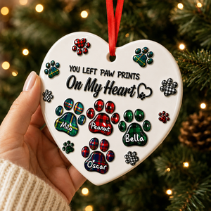 Memorial Dog Cat You Left Paw Prints On My Heart Memorial Ornament - Real 3D Raised Ornament