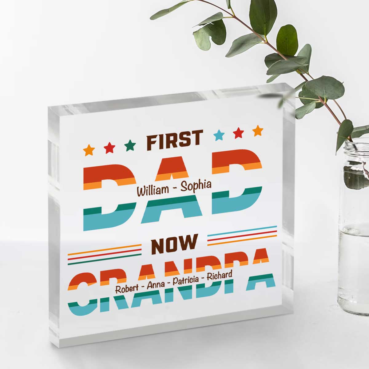 First Dad Now Grandpa Personalized Acrylic Block, Dad Grandpa Gifts, Custom Grandkids Name Acrylic Sign For Grandpa, Father s Day Gifts For Grandpa