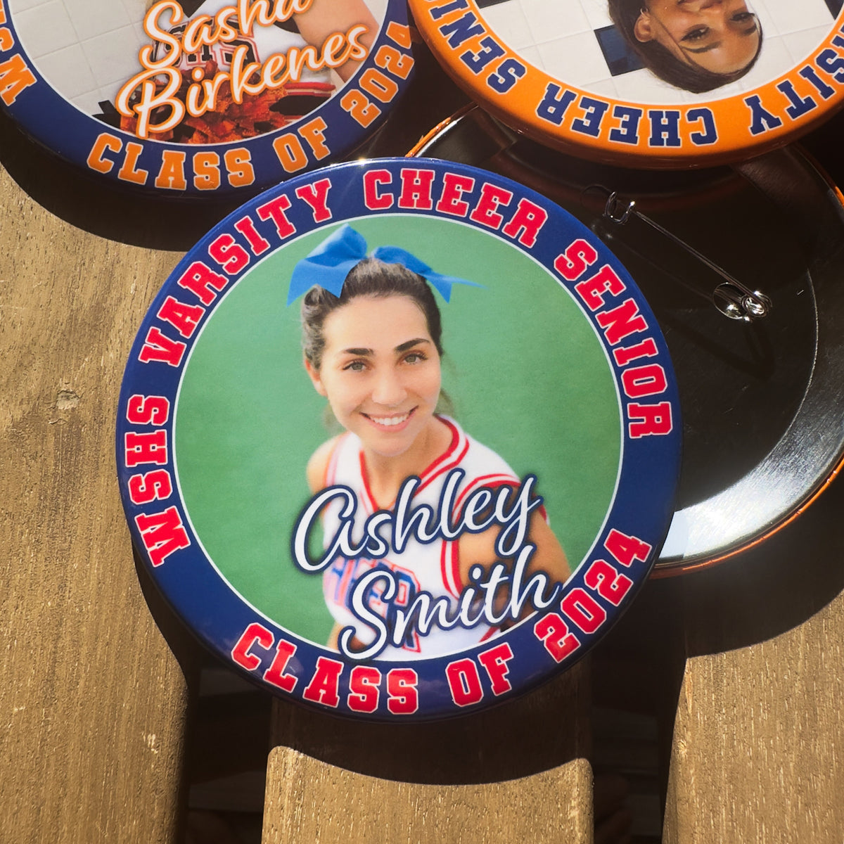 Personalized button for Graduation, Birthdays, Anniversaries, Custom Photo and Text with color ring