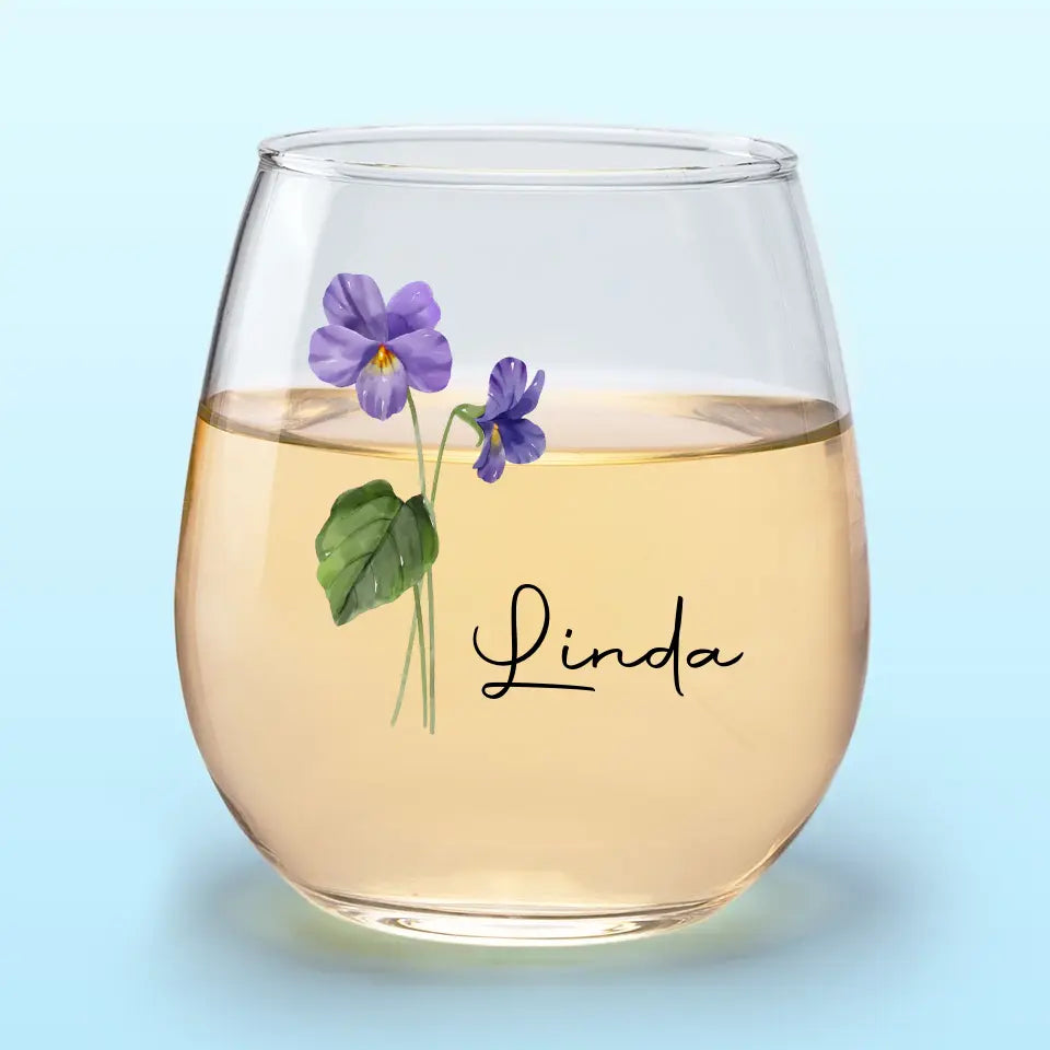 Birth Month flower & Name - Personalized Wine Glass - Gift For Best Friends, BFF, Sisters