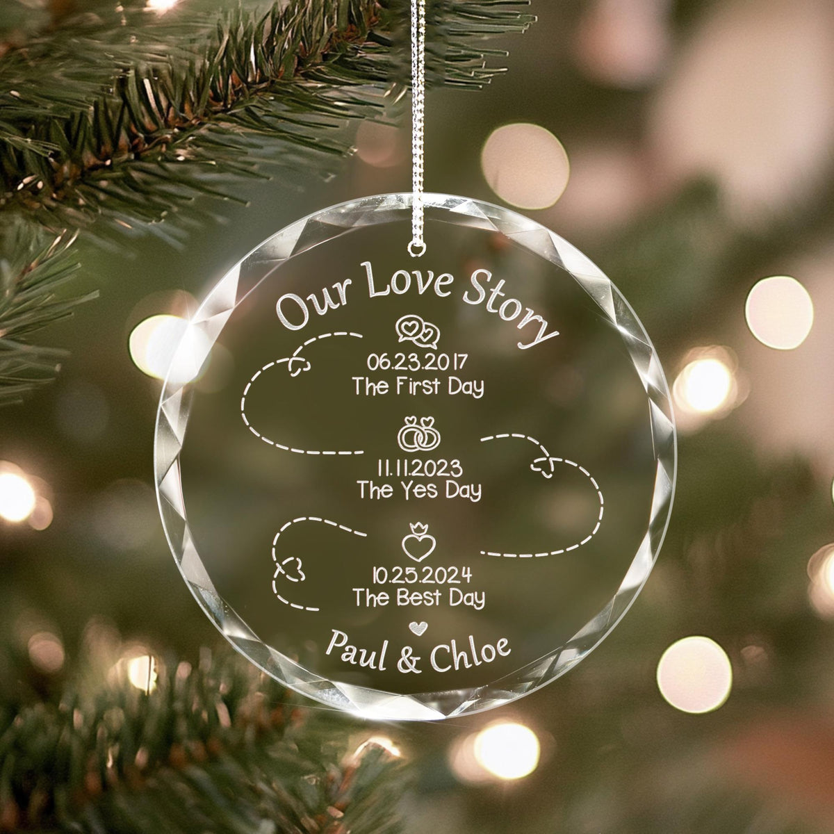 Custom Our Love Story Christmas Ornament, First Day Yes Day Best Day Ornament, Wedding Gift for Couples, Anniversary Couples Timeline Gifts