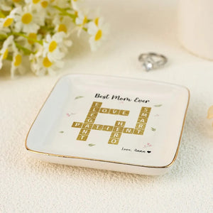 Best Mom Ever Appreciation Crossword Art - Personalized Jewelry Plate - Gift For Mom, Mother's Day, Birthday Gift