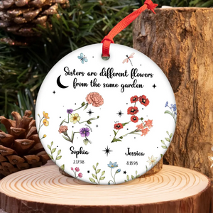 Sisters Besties Friends Zodiac Birth Month Flowers - Personalized Ornament - Christmas Gift, Birthday Gift For Sisters, Besties, BFF