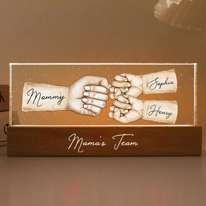 Mama's Team Fist Bump - Personalized 3D LED Light Wooden Base - Gift For Her, Gift For Mom, Mother's Day, Birthday Gift