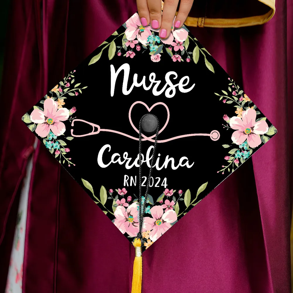 Nurse Graduation Gift Floral Theme - Personalized Graduation Cap Topper - Graduation Gift