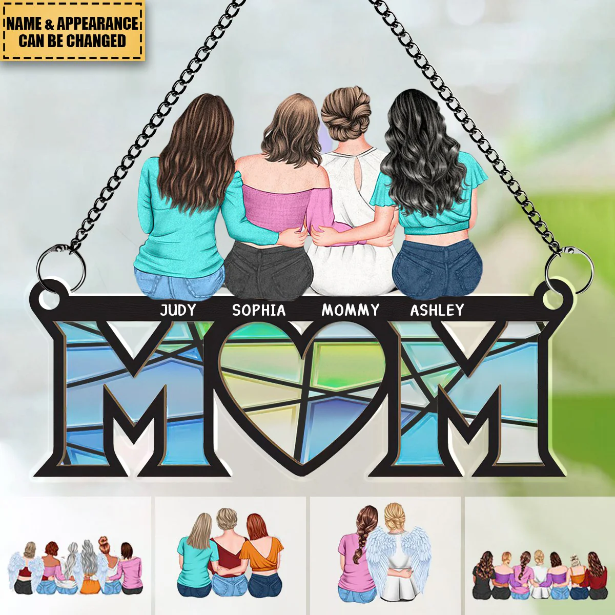 Mom & Daughters Forever Linked Together - Personalized Suncatcher Ornament - Gift For Mom, Mother's Day, Birthday Gift