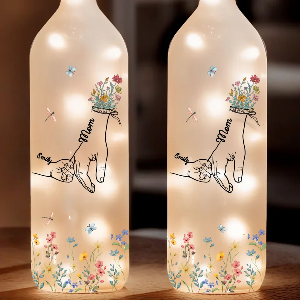 Mom & Kids Holding Hands - Personalized Bottle Lamp - Gift For Mom, Mother's Day, Birthday Gift