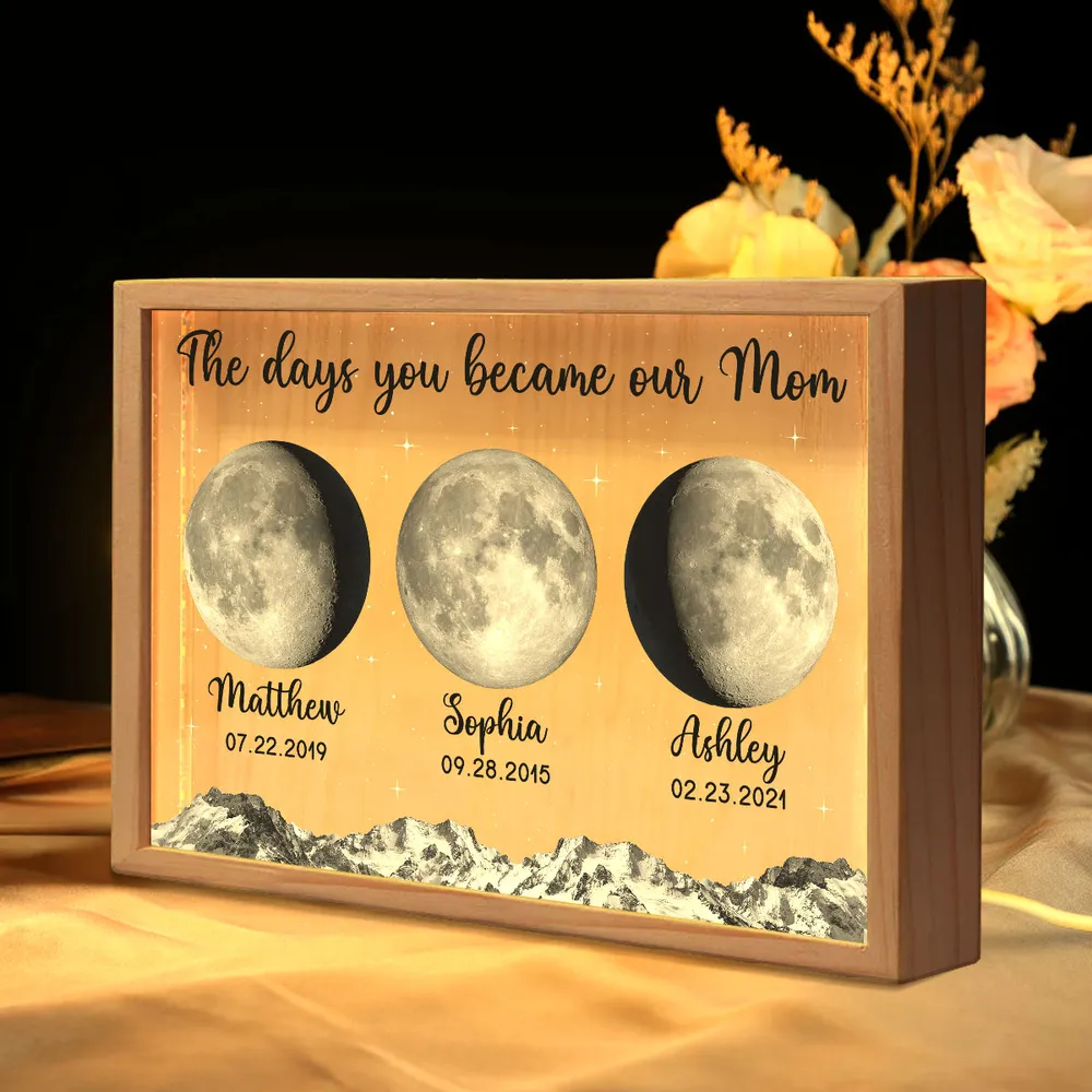 The Day You Became My Mom Custom Moon Phase - Personalized Light Frame - Gift For Mom, Mother's Day, Birthday Gift