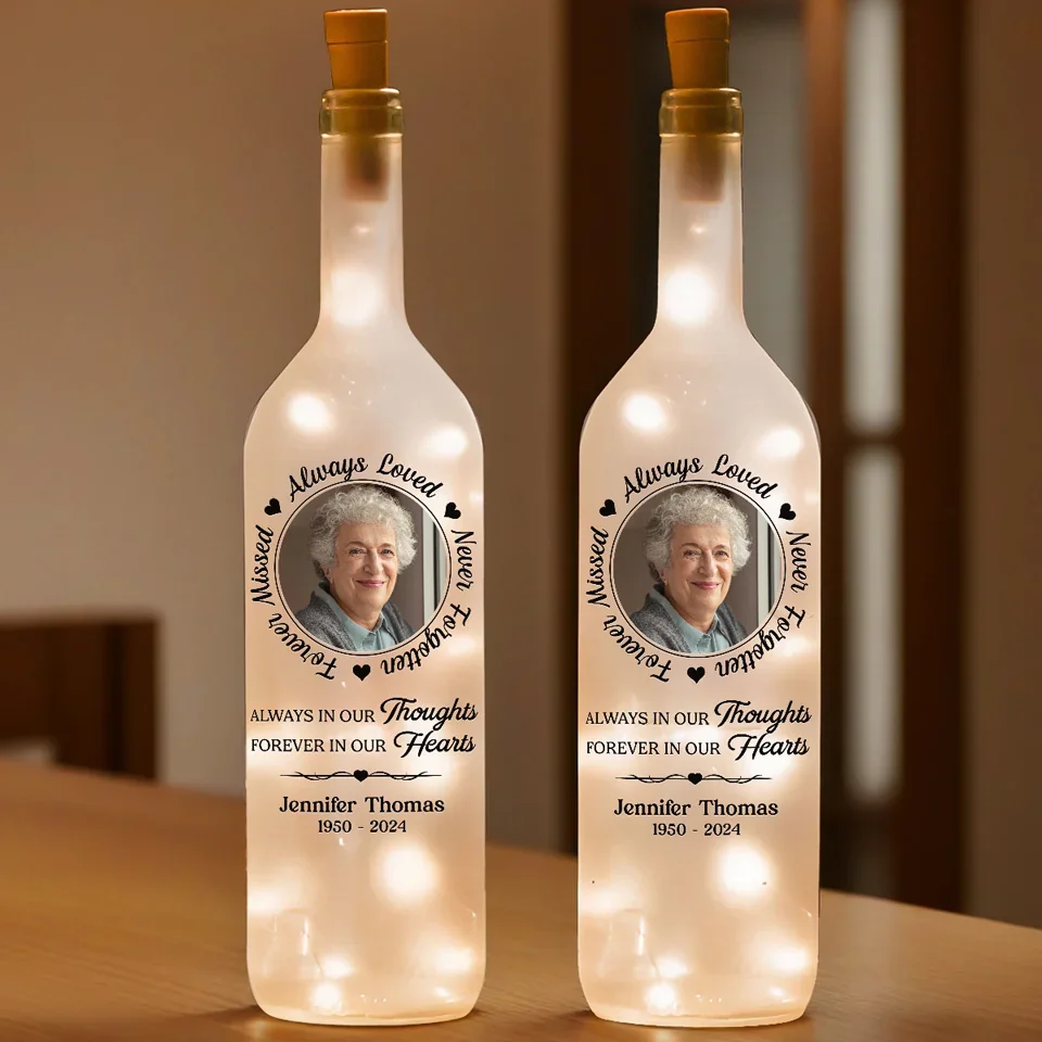 Forever In Our Heart Memorial Photo - Personalized Bottle Lamp - Memorial Gift