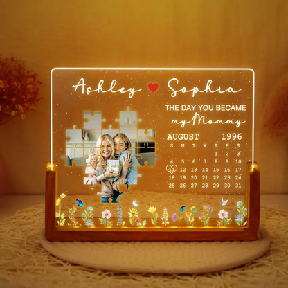 The Day You Became My Mom Upload Photo Puzzle Calendar - Personalized Desk Name Plate - Gift For Mom, Mother's Day, Birthday Gift