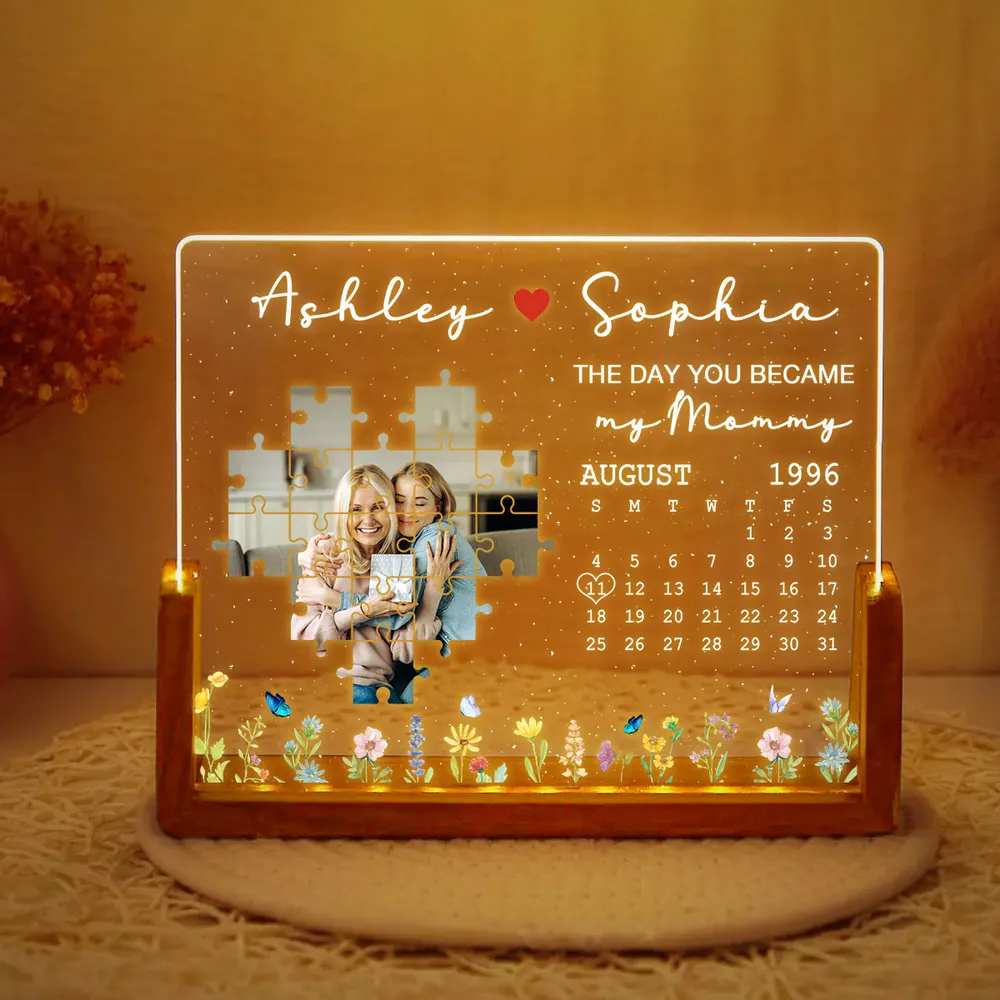 The Day You Became My Mom Upload Photo Puzzle Calendar - Personalized Desk Name Plate - Gift For Mom, Mother's Day, Birthday Gift