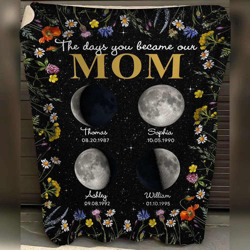 The Day You Became My Mom Custom Moon Phase - Personalized Blanket - Gift For Mom, Mother's Day, Birthday Gift