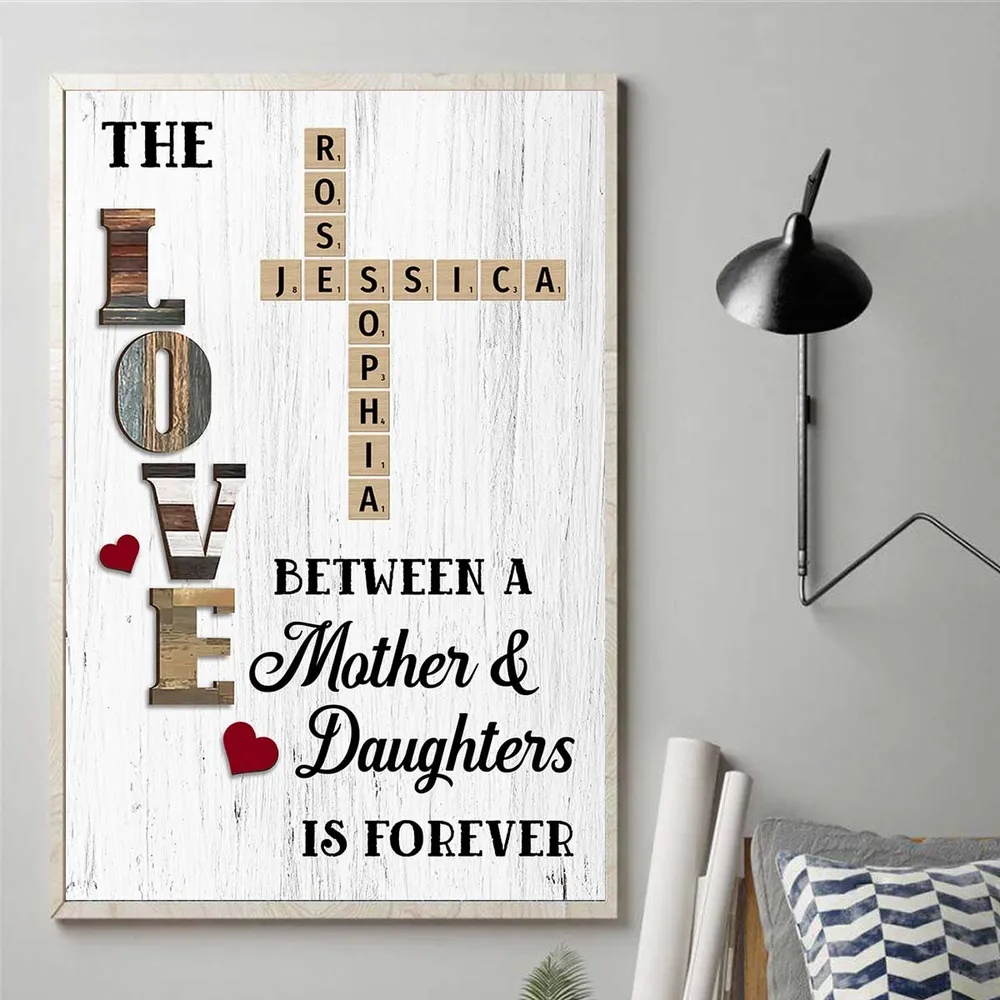 The Love Between A Mother & Daughters Is Forever - Personalized Canvas - Gift For Mom, Mother's Day, BirthDay Gift