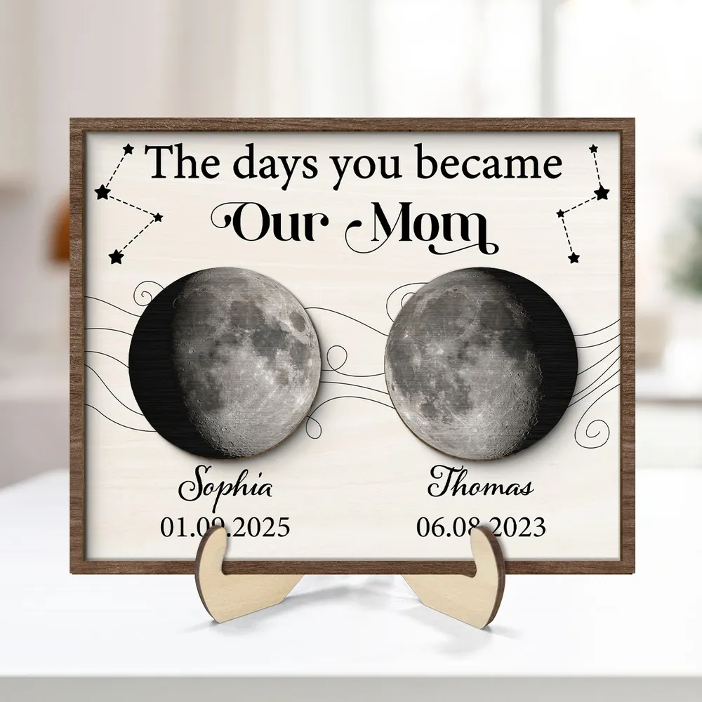 The Day You Became Mom - Personalized Layered Wooden Picture Frame - Gift For Mom, Mother's Day, Birthday Gift