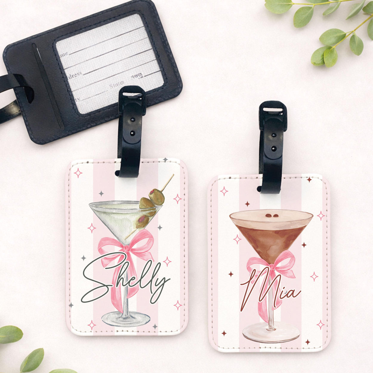 Martini Luggage Tag with custom Name, Personalized Bachelorette Favors, Vegas Girls Trip Travel Tag With Name
