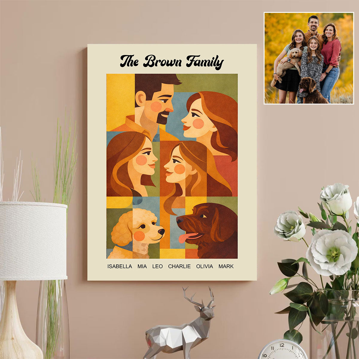 Modern Geometric Family Illustration - Personalized Poster Canvas