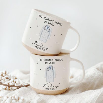 Personalized White Coat Ceremony Pottery Mug, Custom White Coat Party Gift, Med School Acceptance Gift Future Doctor, Graduation Gifts