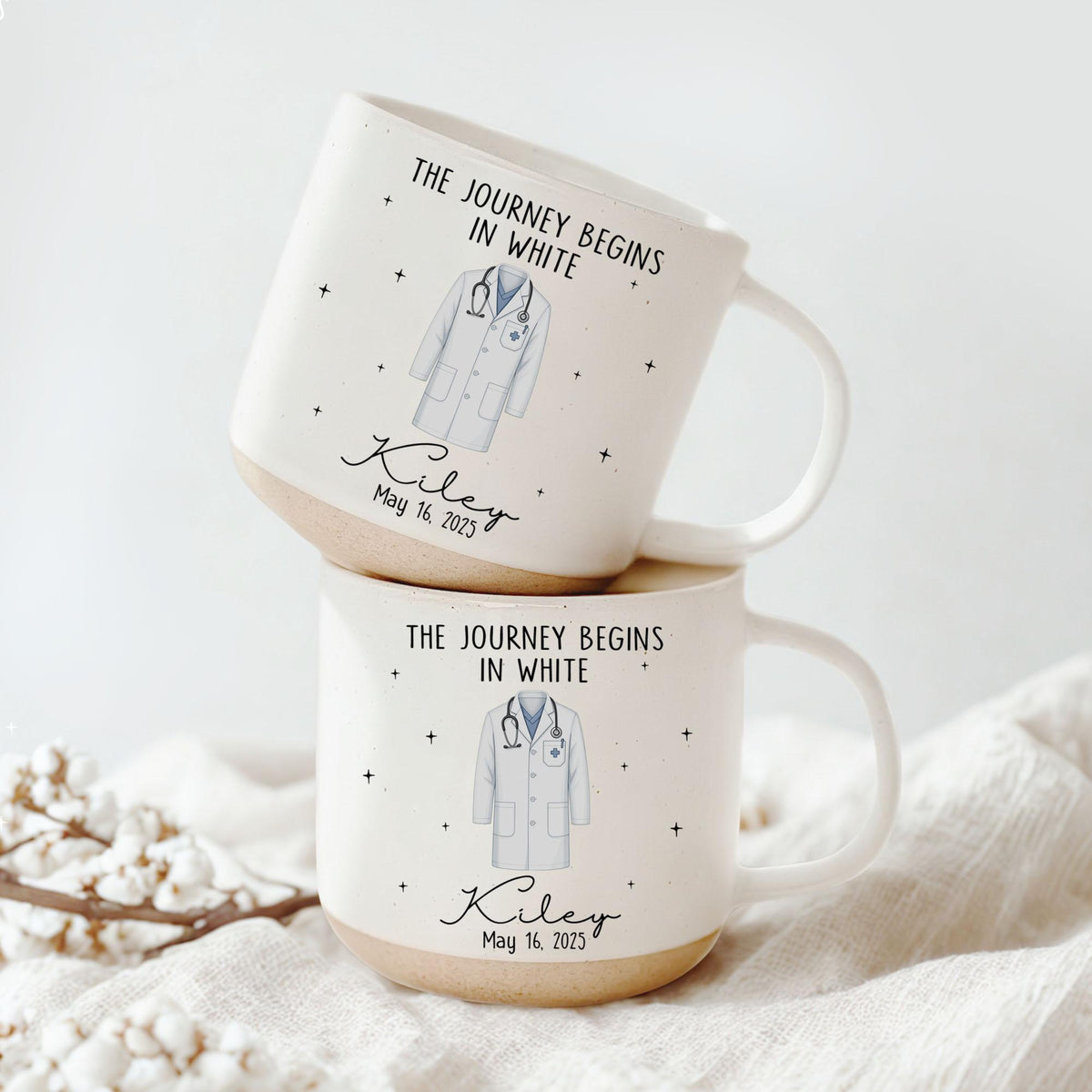 Personalized White Coat Ceremony Pottery Mug, Custom White Coat Party Gift, Med School Acceptance Gift Future Doctor, Graduation Gifts