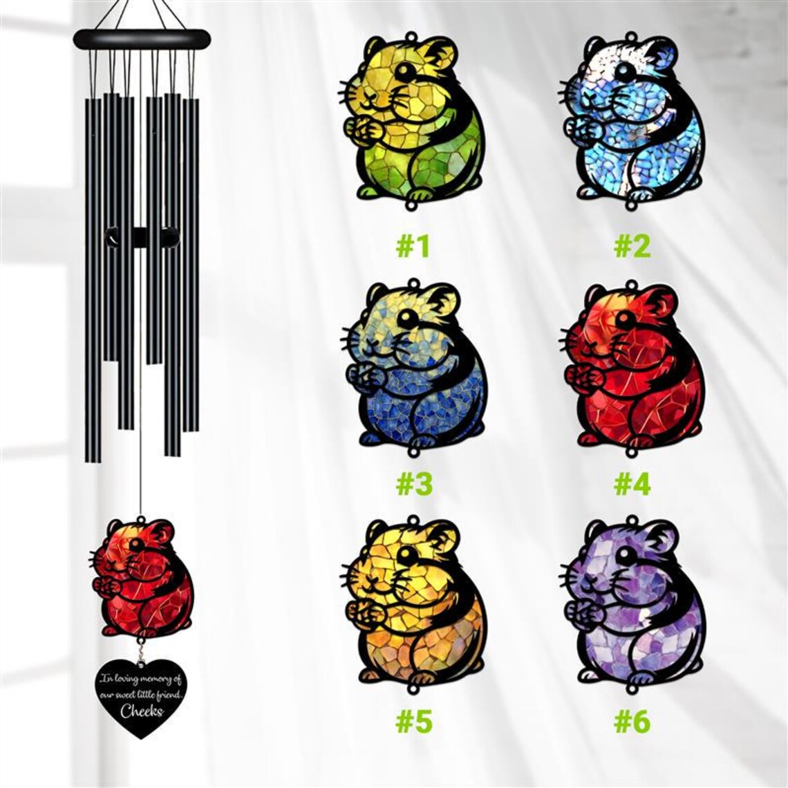 Personalized Memorial Wind Chime, Hamster Wind Chime, Mouse Suncatcher Wind Chime, In Loving Memory, Hamster Loss Gift, Sympathy Gift