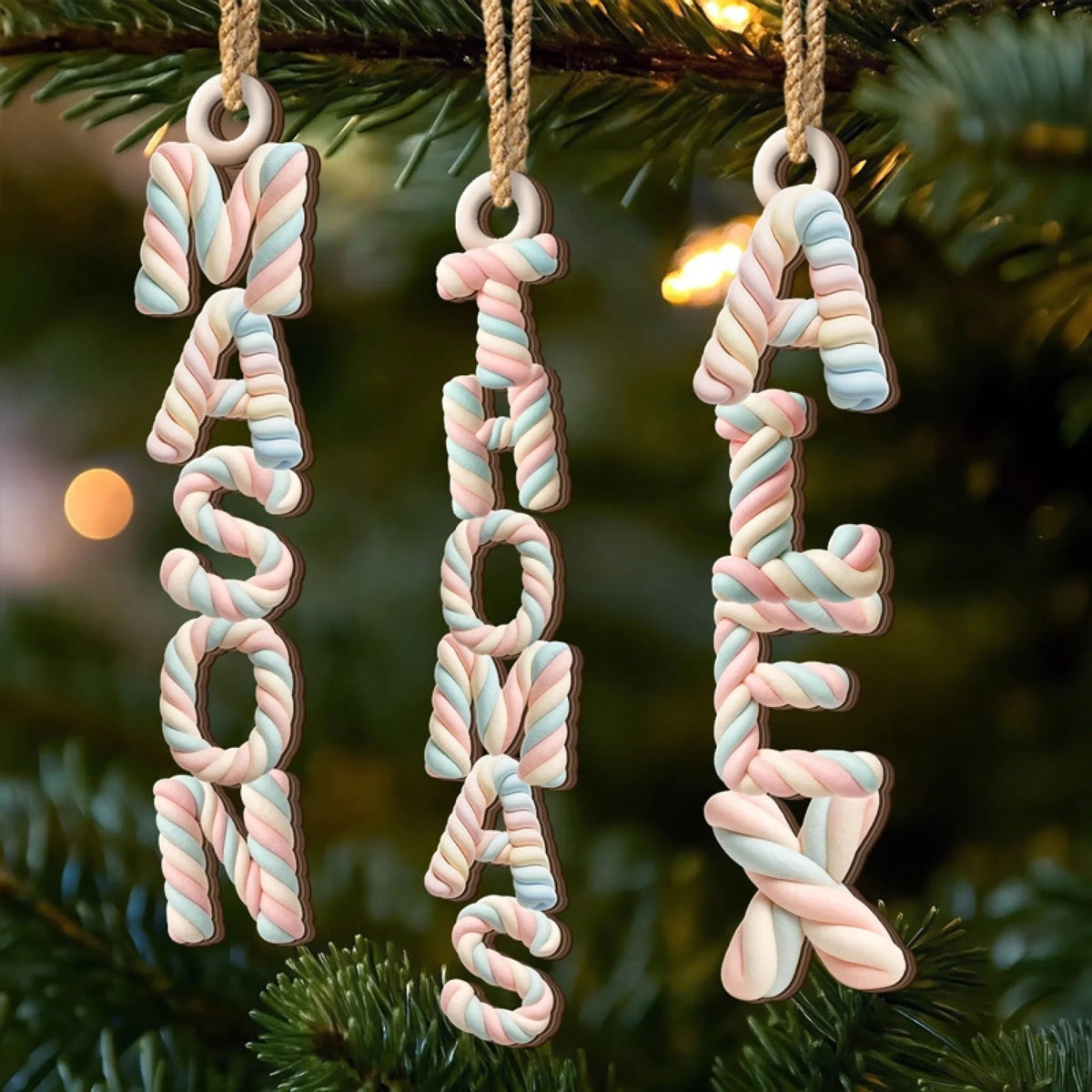 Custom Marshmallow Letter Ornament, Personalized Christmas Birthday Gifts Family, A Hug In Every Marshmallow