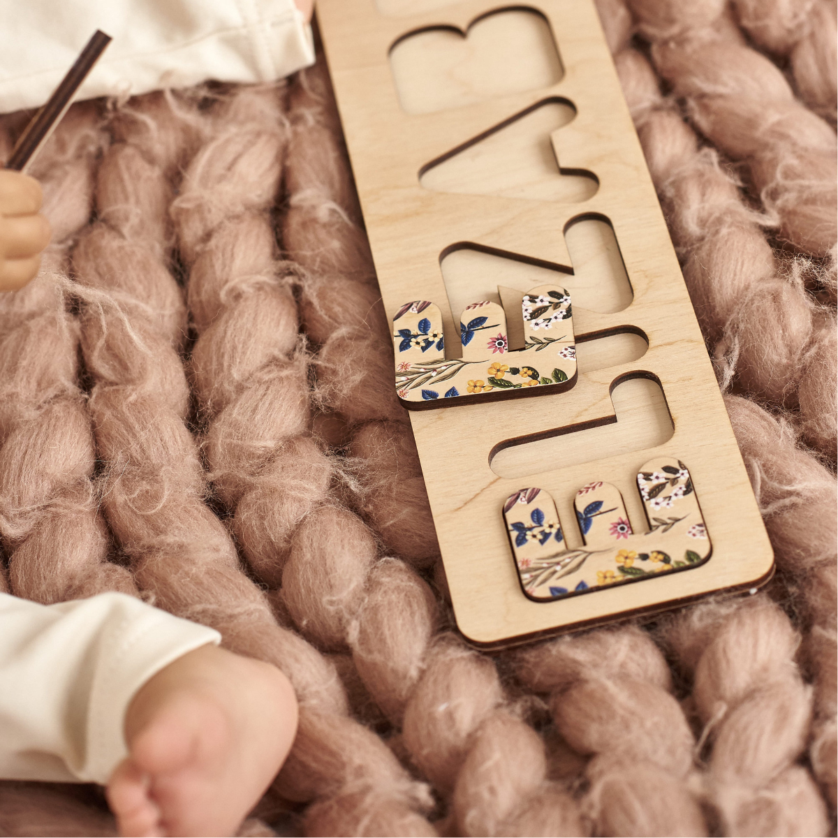 Personalized Name Puzzle, Floral Design, Baby Girl Gift, Custom Wooden Toy, Toddler Learning 1st Birthday Gift, Baby Shower Gift, Nursery Decor