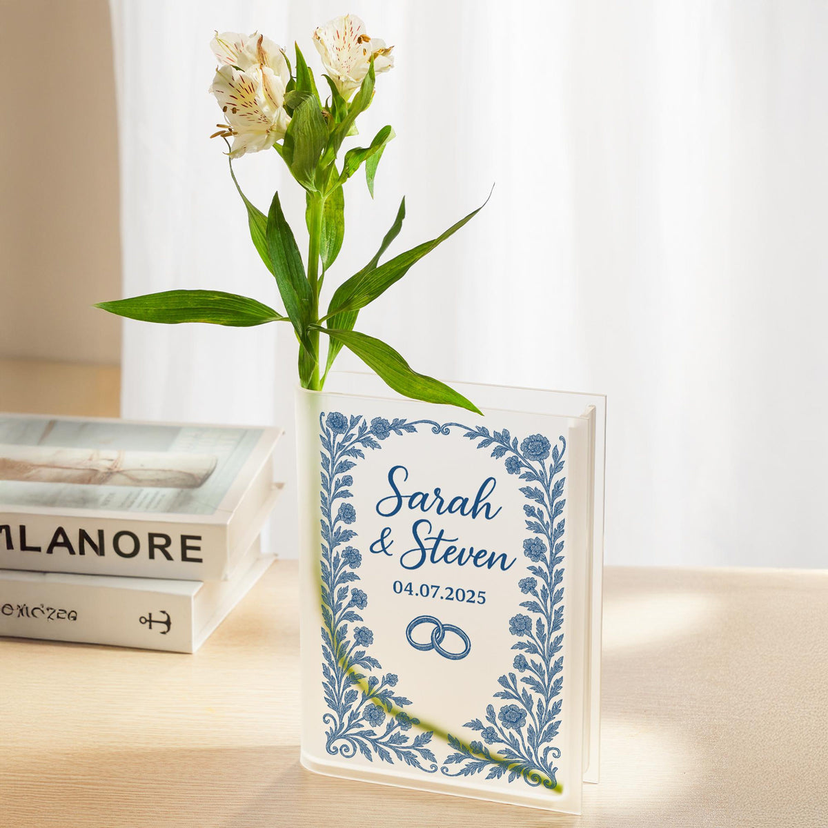 Personalized Wedding Vase with Names & Date - Custom Floral Chinoiserie Vase for Couple Gift, Anniversary, Centerpiece, or Keepsake