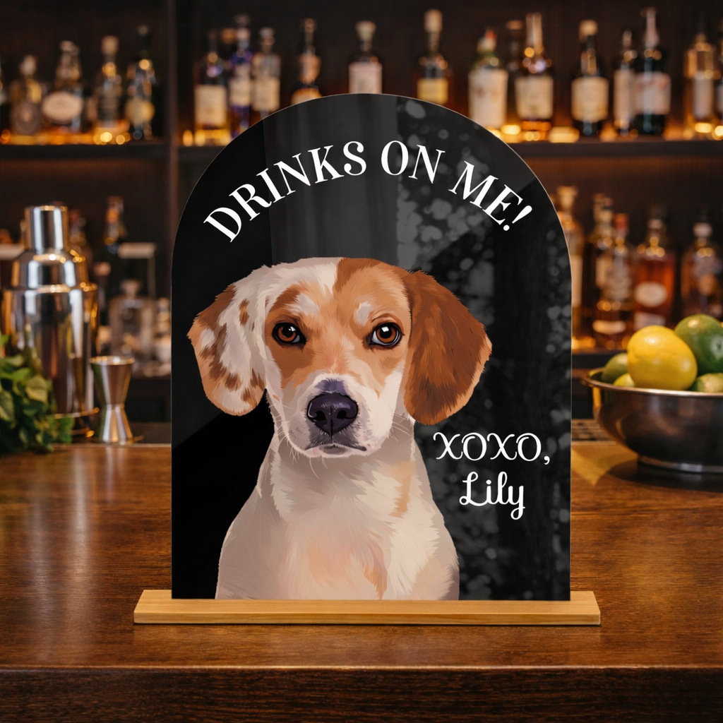 Drink On Me Custom Pet Portrait Wedding Bar Sign, Open Bar Dog Sign, Pet Photo Drink Sign, Wedding Bar Menu Sign, Modern Minimalist Wedding Sign