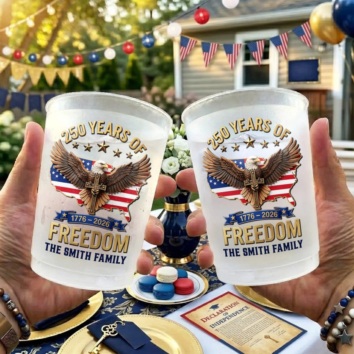 Hundreds Years Of Freedom - Personalized Plastic Frosted Water Cup - Patriotic Gift For Family, 4th Of July Gift