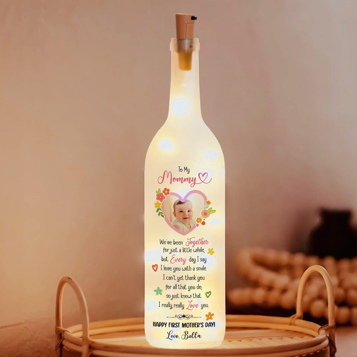 To My Mommy Happy 1st Mother's Day - Personalized Bottle Lamp - Gift For New Mom, 1st Mother's Day