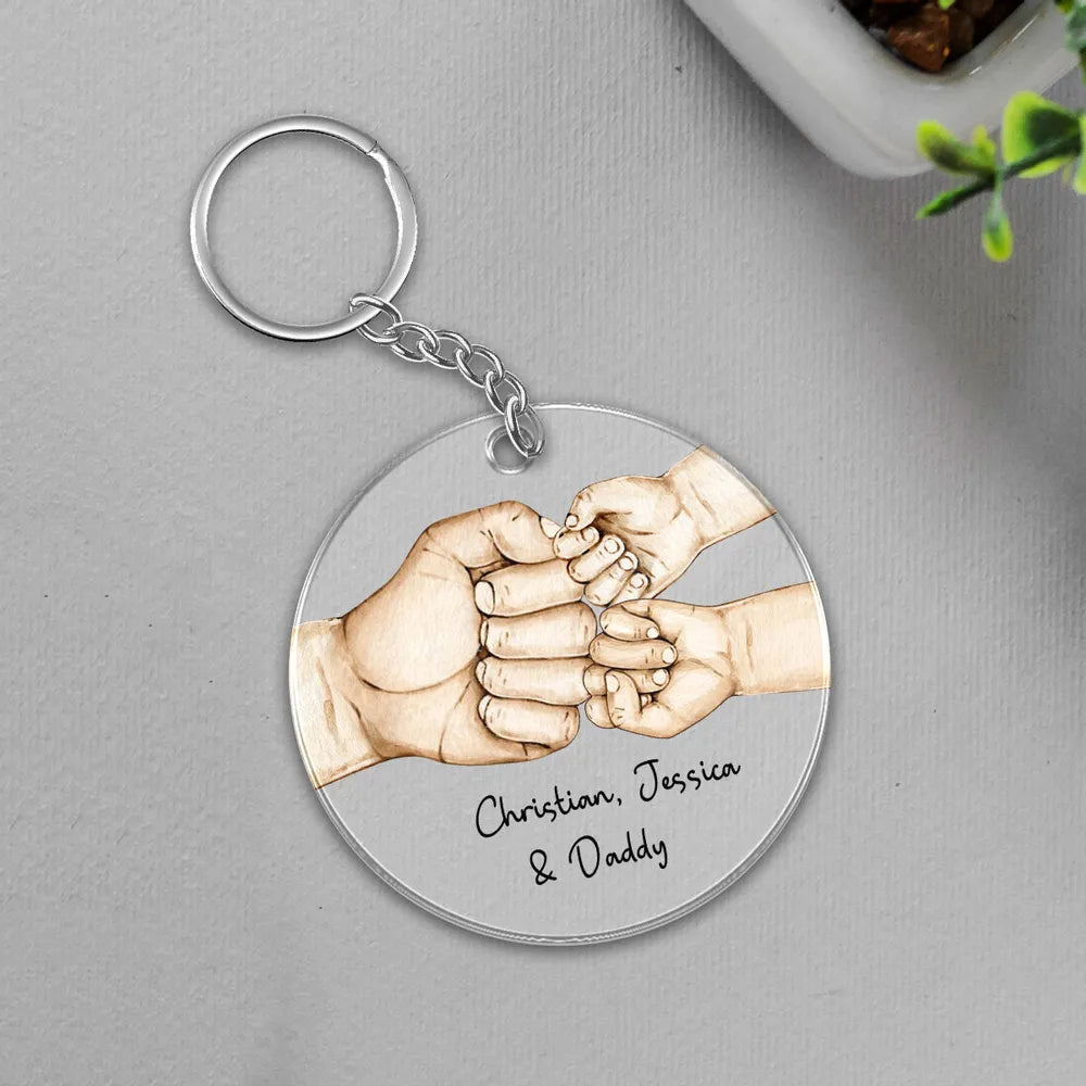 Daddy's Team Fist Bump - Personalized Acrylic Keychain - Gift For Father, Grandfather, Father's Day Gift, Birthday Gift