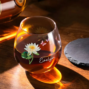 Birth Month Crystal Flower - Personalized Whiskey Glass - Christmas Gift For Sister, Bestie, Family