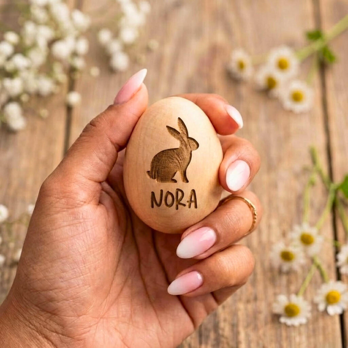 Personalized Wooden Easter Egg Shaker Baby First Easter Basket Filler Engraved Name Keepsake Gift for Toddler Kids