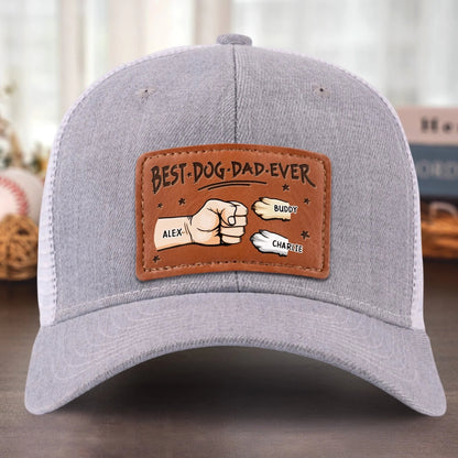 My Fur Babies Are My Real Love - Personalized Leather Label Net Hat - Gift For Dog Dad, Father's Day Gift