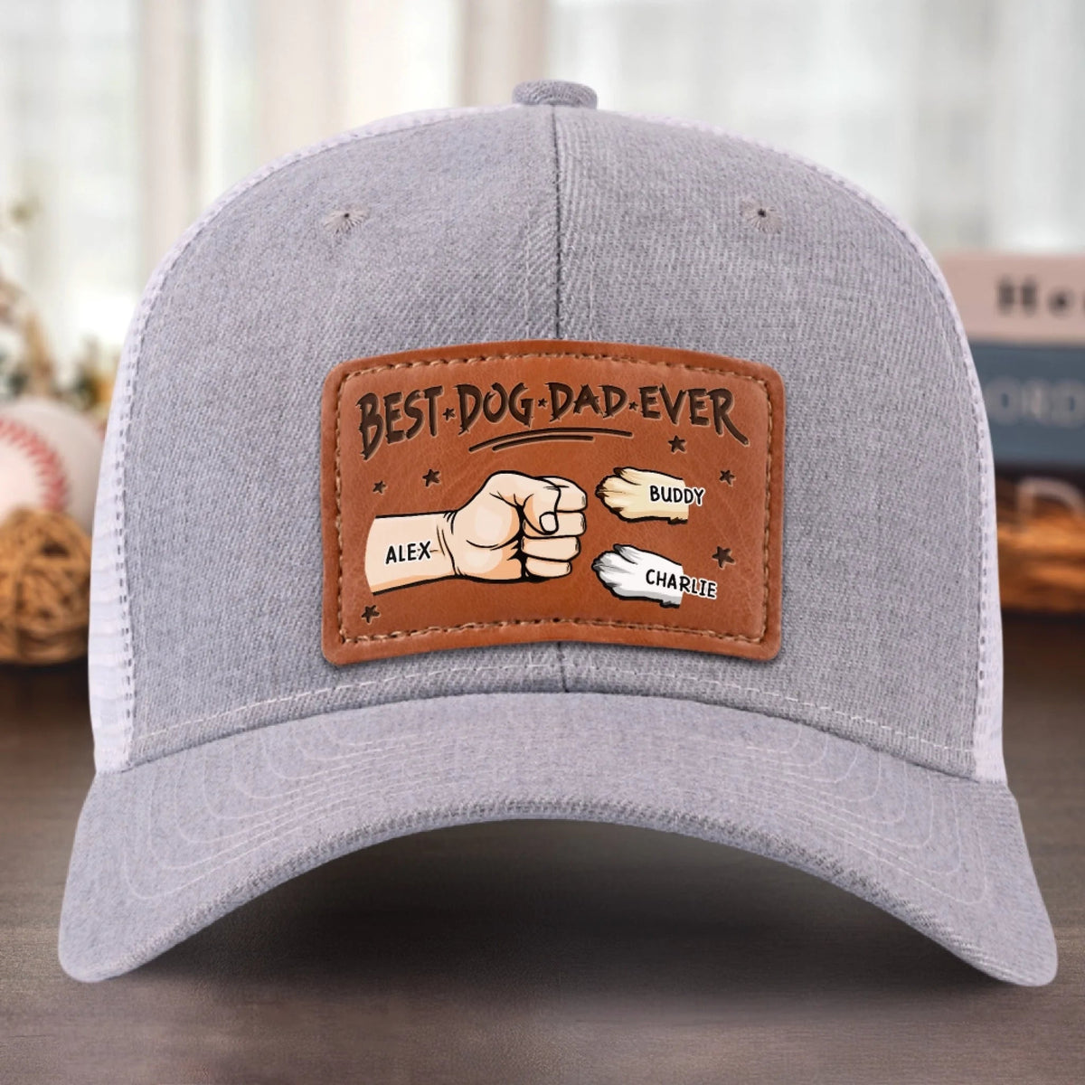 My Fur Babies Are My Real Love - Personalized Leather Label Net Hat - Gift For Dog Dad, Father's Day Gift