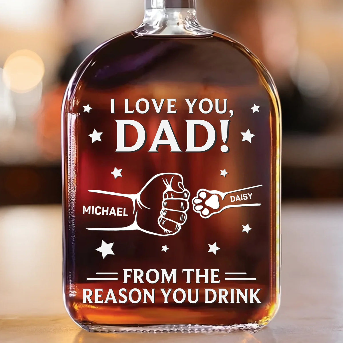 Paws Down To The Best Dad - Personalized Whiskey Bottle - Gift For Cat Dad, Dog Dad, Father's Day