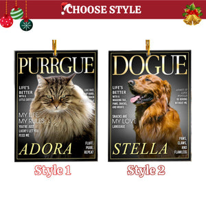 Personalized Pet Christmas Ornament, Custom Dogue Purrgue Magazine Ornament, Personalized Pet Acrylic Photo Ornament, Pet Lovers, Christmas Gifts