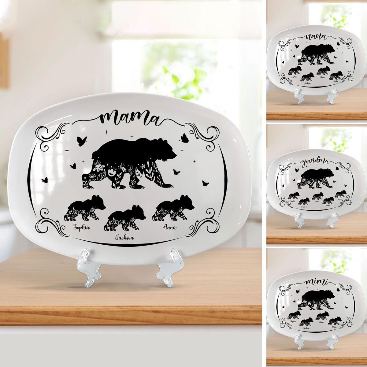 Personalized Mama Bear Platter, Custom Bear Family Plate With Grandkids Names, Mom Coffee Mug, Mothers Day Gift for Mom, Grandma