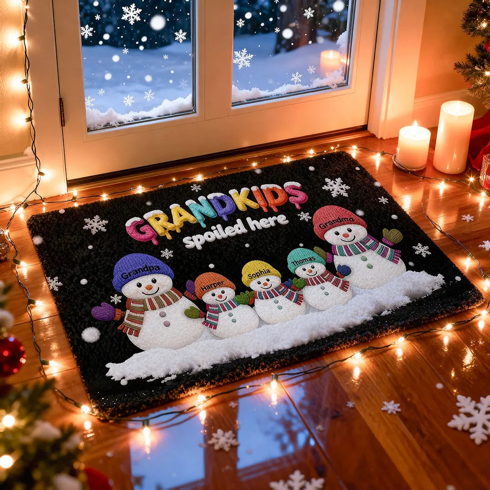 3D Effect Christmas Snowman Grandkids Spoiled Here - Personalized Doormat - Gift For Grandparents