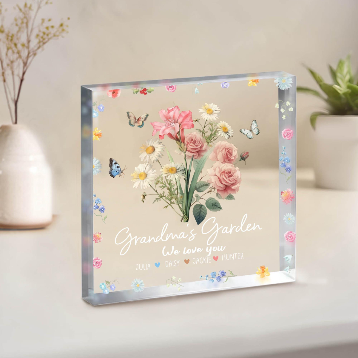 Personalized Gifts for Mom, Custom Acrylic Plaque, Mother's Day Gift, Grandma's Garden, Birth Month Flower Gift, Grandkids Names Floral Gift